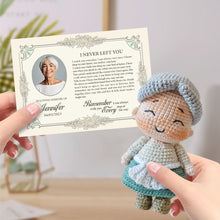 将图片加载到图库查看器,Custom Crochet Doll Handmade Dolls from Personalized Photo with Memorial Card Remember Your Loved One