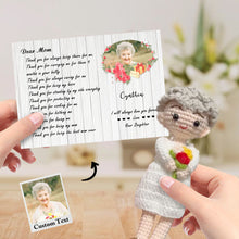 Load image into Gallery viewer, Custom Crochet Doll from Photo Handmade Look alike Dolls with Personalized Name Card Gifts for Mom
