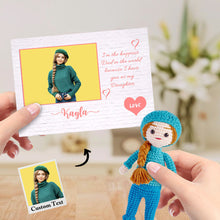 Load image into Gallery viewer, Custom Crochet Doll from Photo Handmade Look alike Dolls Gifts for Daughter from Dad with Personalized Name Card
